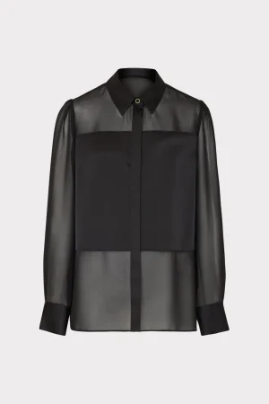 MILLY Tops-Andy Satin Combo Button Up Blouse