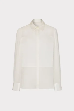 MILLY Tops-Andy Satin Combo Button Up Blouse