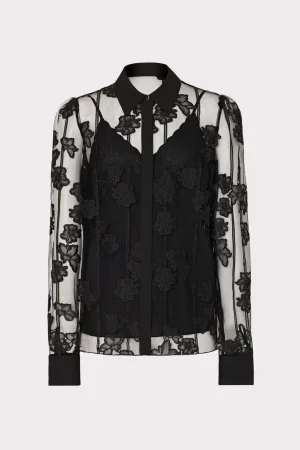MILLY Tops-Ashton 3D Butterfly Embroidery Blouse