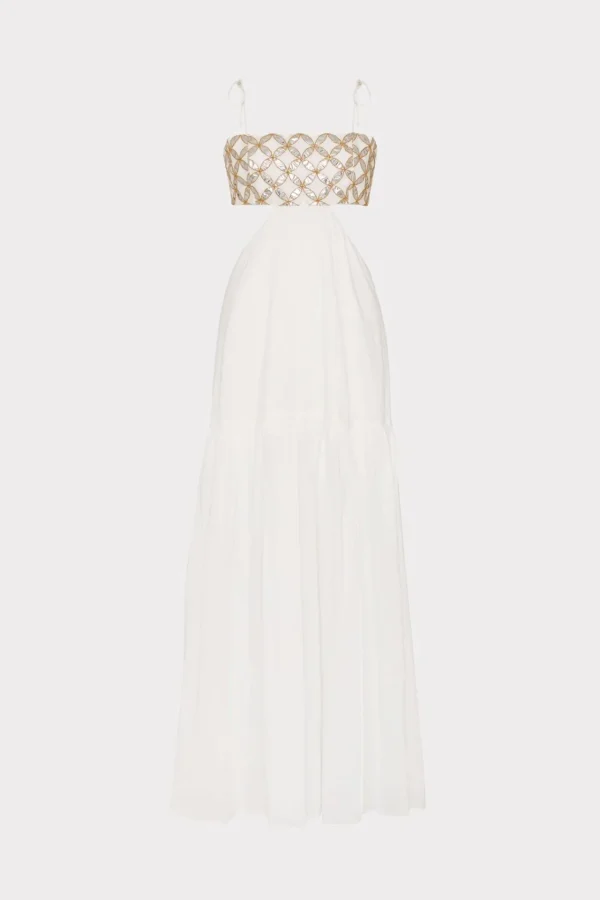 MILLY Cover-Ups-Atalia Mirrored Embroidery Maxi Cover-Up Dress