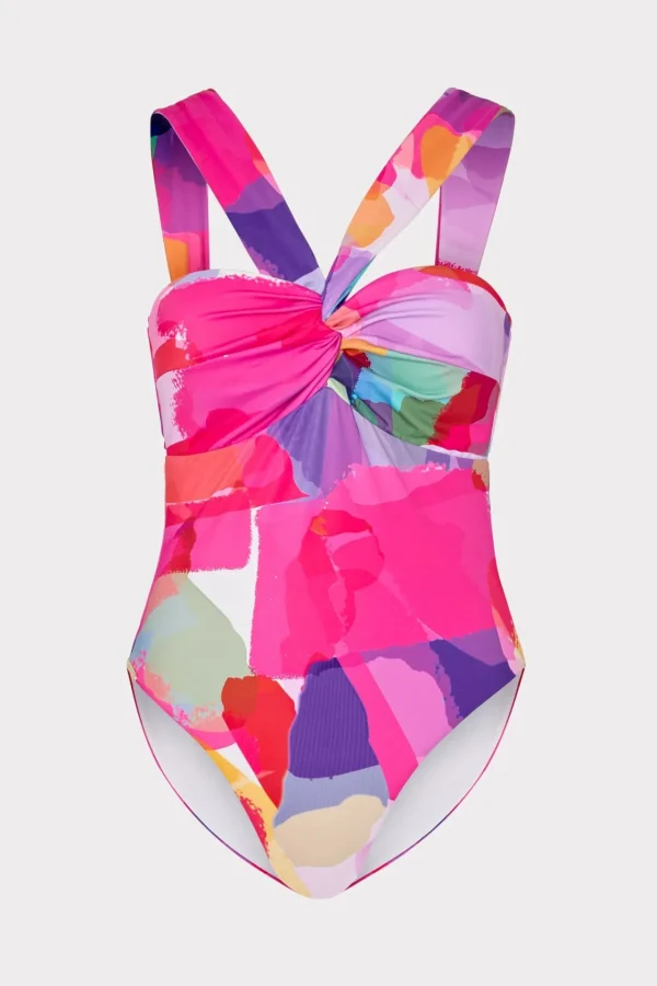 MILLY One Piece Swimsuits-Betsy Rainbow Waterfall Draped Bandeau One Piece
