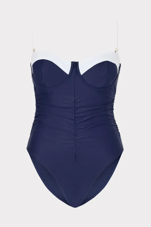MILLY One Piece Swimsuits-Color Block Ruched One Piece