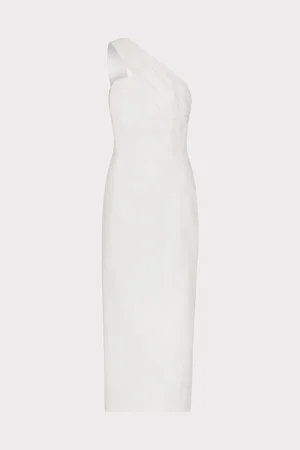 MILLY Guest Of Dresses-Draped One Shoulder Linen Dress