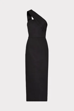 MILLY Guest Of Dresses-Draped One Shoulder Linen Dress