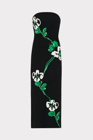 MILLY Day Dresses-Floral Jacquard Strapless Midi Dress