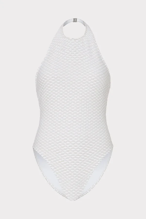 MILLY One Piece Swimsuits-Jackie Textured Waves Halter One Piece