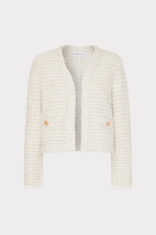 MILLY Coats & Jackets-Knit Textured Boucle Cardigan Jacket