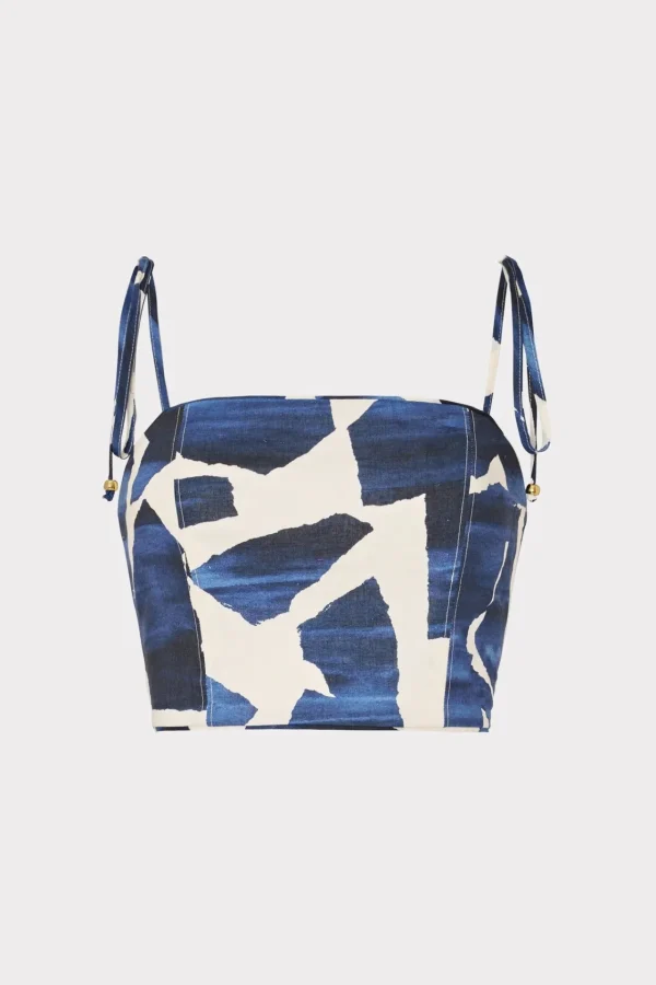 MILLY Cover-Ups-Ocean Puzzle Viscose Linen Tie Top