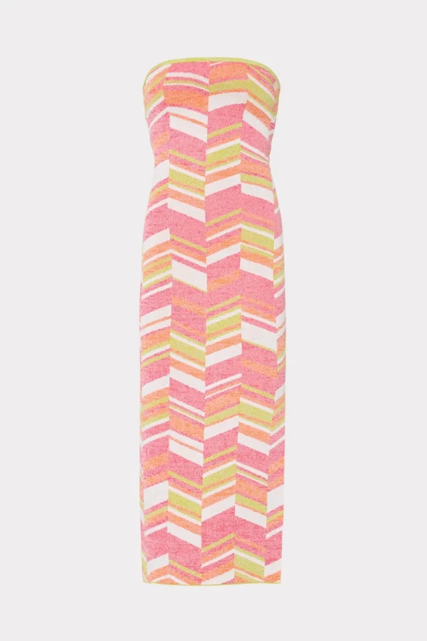 MILLY Cover-Ups-Strapless Multicolor Chevron Knit Dress