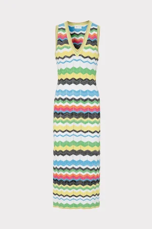 MILLY Sundresses-V-Neck Zig Zag Midi Dress